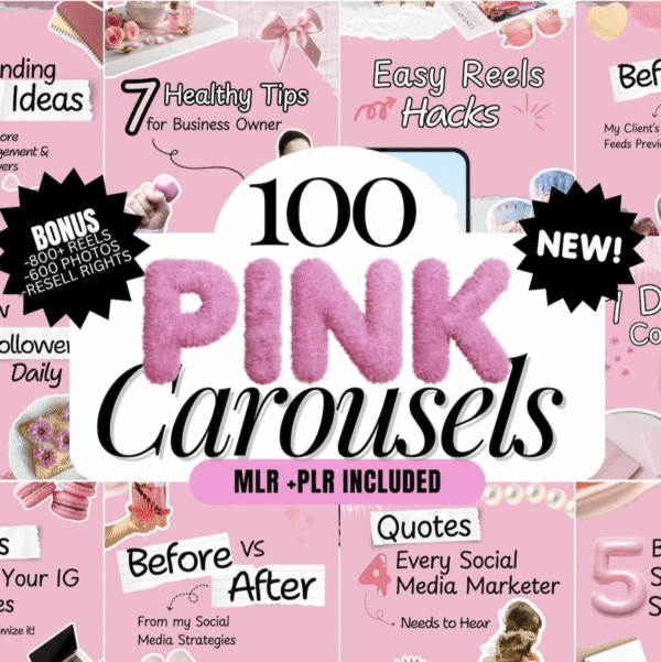 🌸 “Ultimate 100 Pink Instagram Carousel Templates | Editable on Canva + Full PLR & MRR Rights” - Image 2