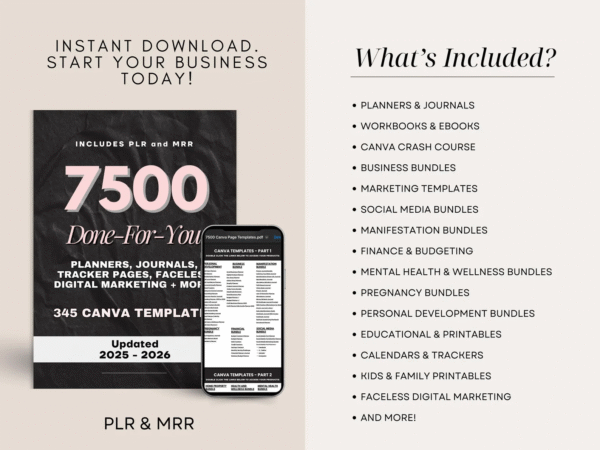 “Unlock 7500+ Done-For-You PLR & MRR Canva Templates | Your All-in-One Digital Bundle for 2025 & Beyond - Image 2