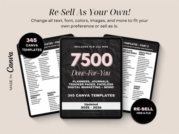 “Unlock 7500+ Done-For-You PLR & MRR Canva Templates | Your All-in-One Digital Bundle for 2025 & Beyond - Image 6